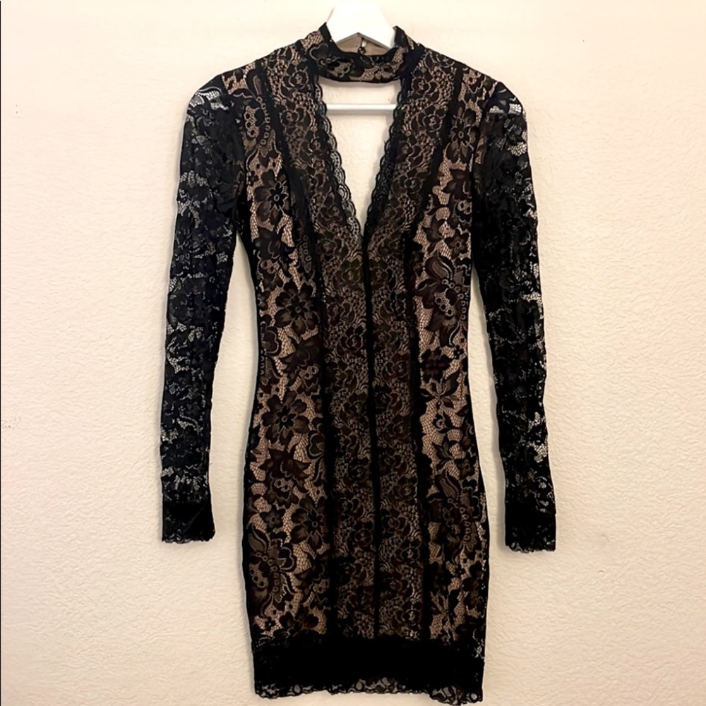 Bebe Lacey Club Dress with Choker